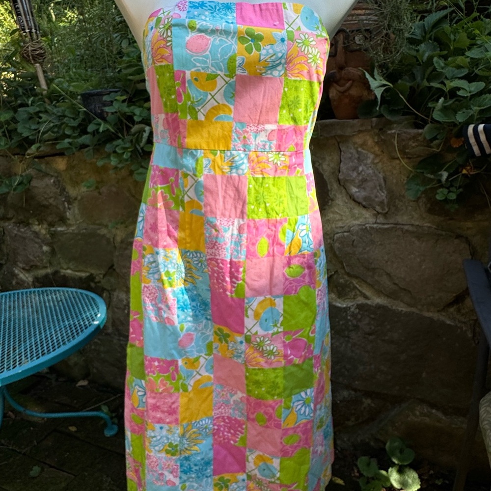Lily Pulitzer Strapless Halter Patch Work Vintage… - image 1